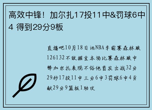 高效中锋！加尔扎17投11中&罚球6中4 得到29分9板